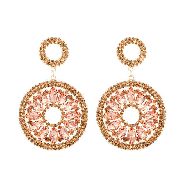 Deluxe Crystal-Encrusted Round Hoop Dangle Earrings - Lucid Fantasy 