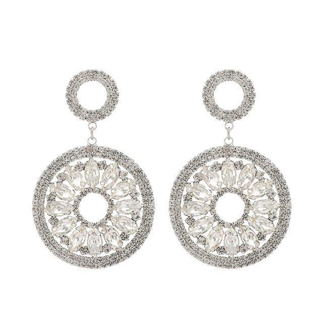 Deluxe Crystal-Encrusted Round Hoop Dangle Earrings - Lucid Fantasy 