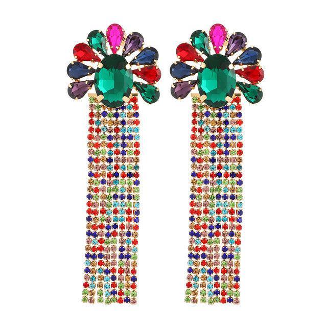 Deluxe Rhinestone Tassel Drop Earrings for a Bold Fashion Statement - Lucid Fantasy 