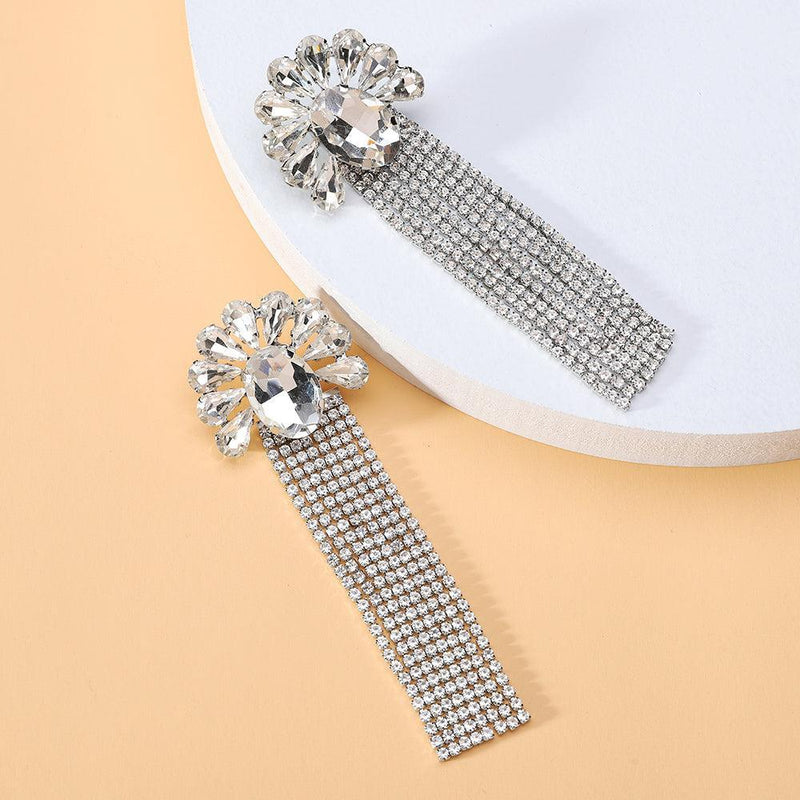 Deluxe Rhinestone Tassel Drop Earrings for a Bold Fashion Statement - Lucid Fantasy 