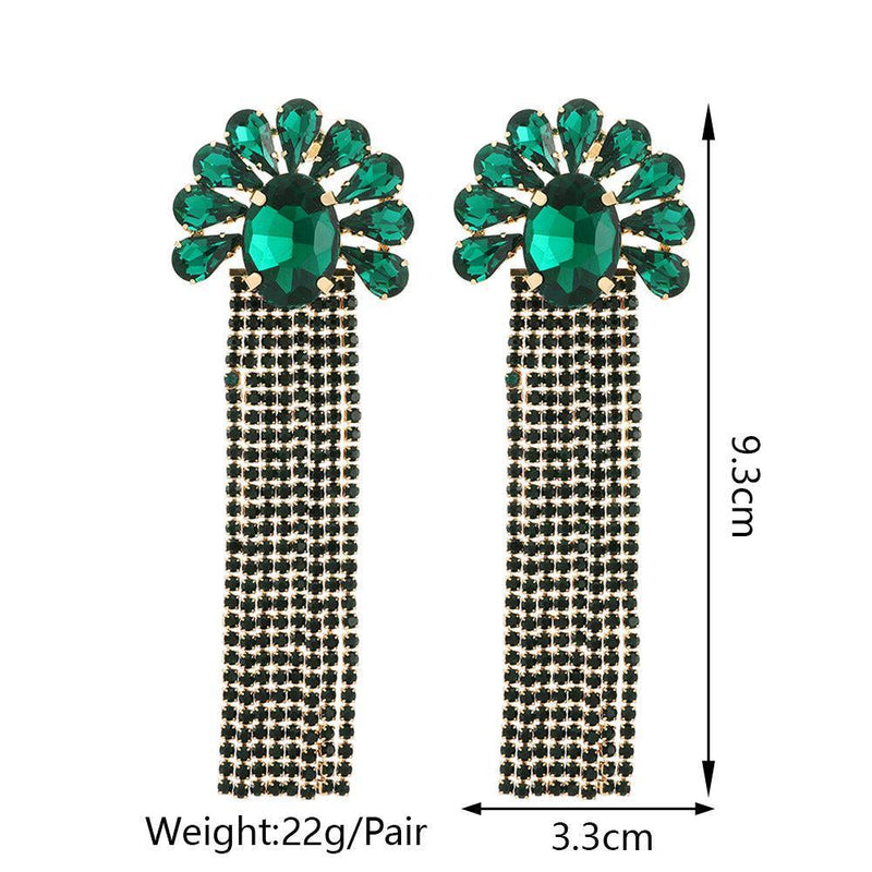 Deluxe Rhinestone Tassel Drop Earrings for a Bold Fashion Statement - Lucid Fantasy 