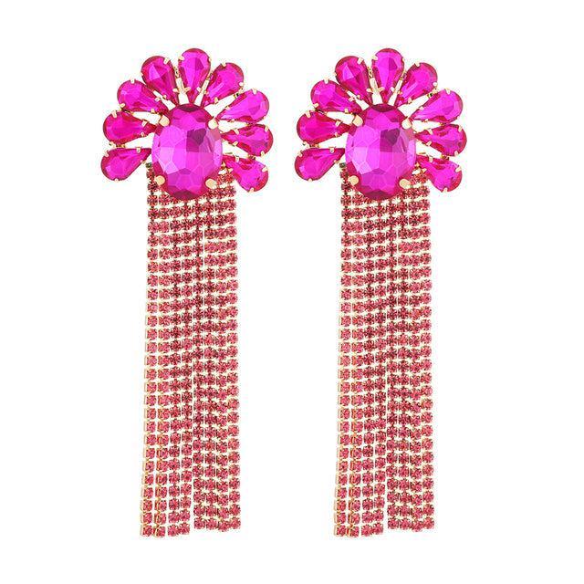 Deluxe Rhinestone Tassel Drop Earrings for a Bold Fashion Statement - Lucid Fantasy 