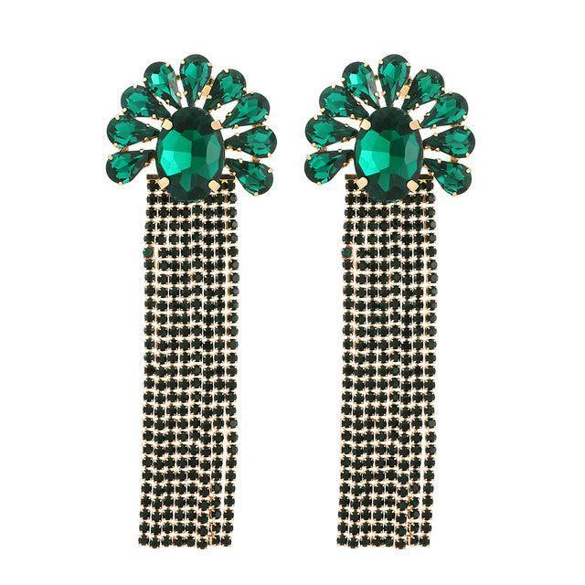 Deluxe Rhinestone Tassel Drop Earrings for a Bold Fashion Statement - Lucid Fantasy 