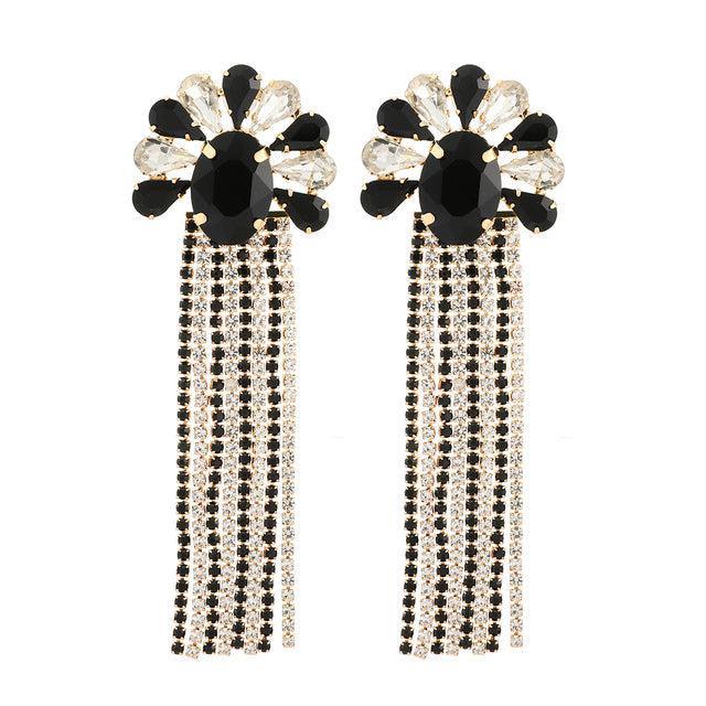 Deluxe Rhinestone Tassel Drop Earrings for a Bold Fashion Statement - Lucid Fantasy 