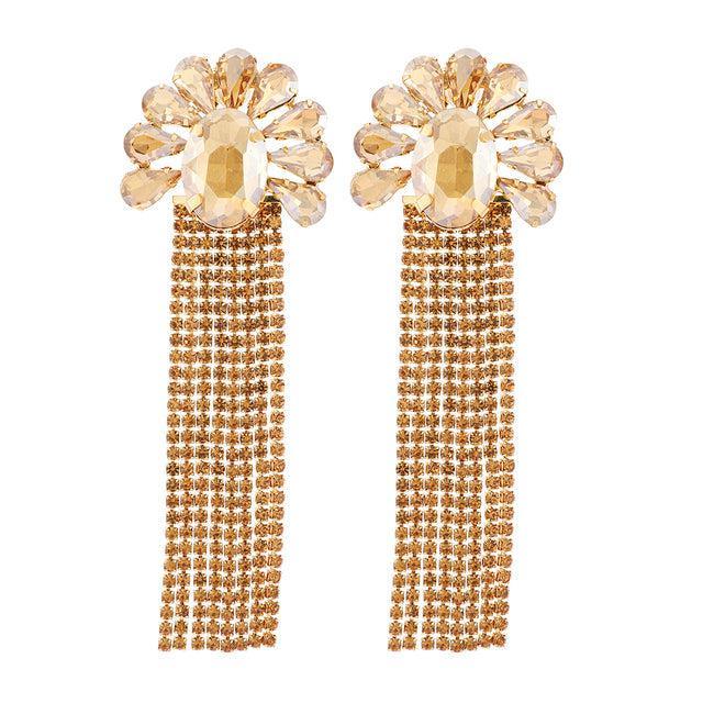 Deluxe Rhinestone Tassel Drop Earrings for a Bold Fashion Statement - Lucid Fantasy 