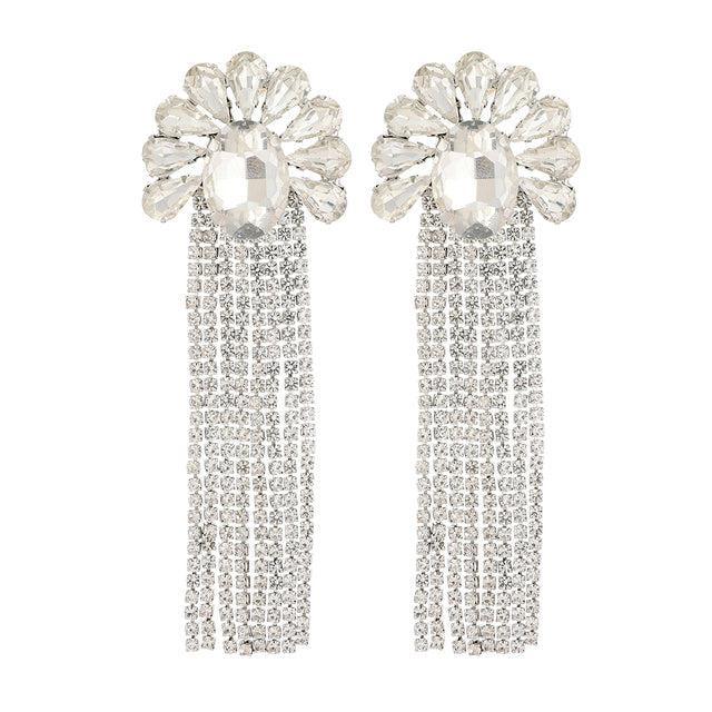 Deluxe Rhinestone Tassel Drop Earrings for a Bold Fashion Statement - Lucid Fantasy 