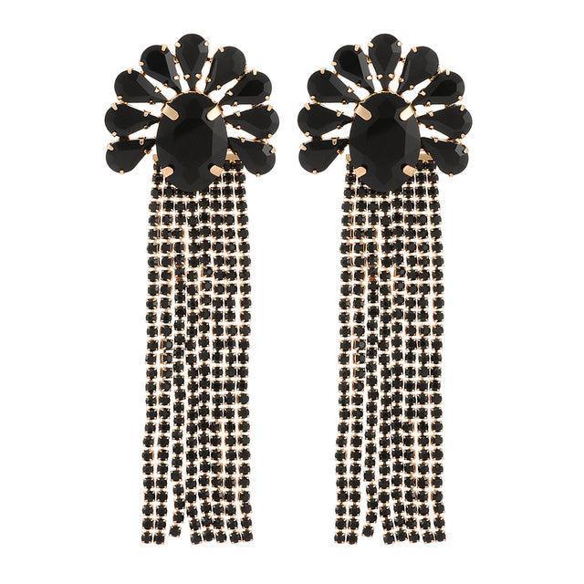 Deluxe Rhinestone Tassel Drop Earrings for a Bold Fashion Statement - Lucid Fantasy 