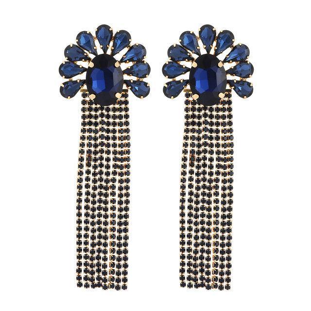 Deluxe Rhinestone Tassel Drop Earrings for a Bold Fashion Statement - Lucid Fantasy 