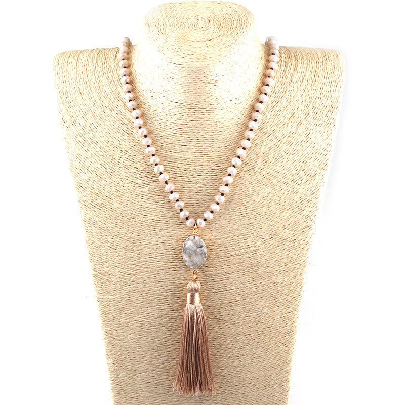 Druzy Stone Bead Pendant Tassel Necklace - 86cm Rustic Chic Accessory - Lucid Fantasy 