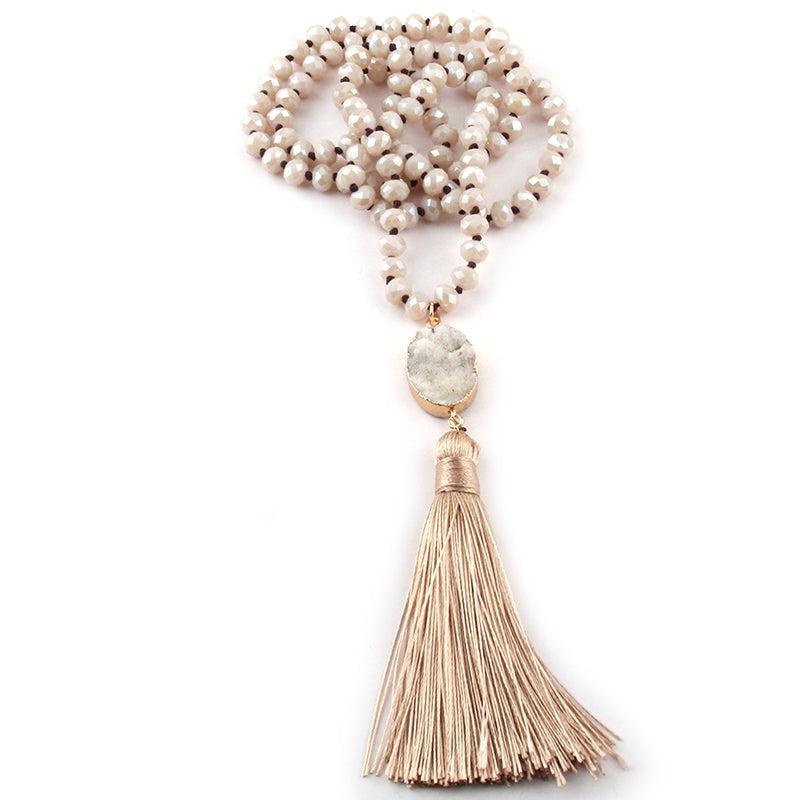 Druzy Stone Bead Pendant Tassel Necklace - 86cm Rustic Chic Accessory - Lucid Fantasy 