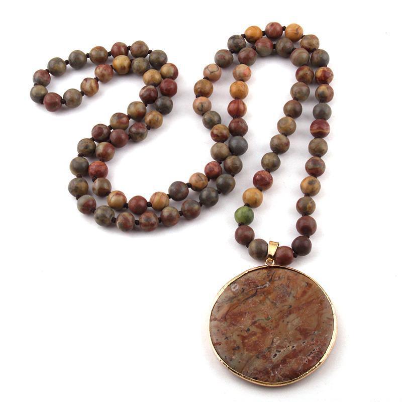 Earthy Bohemian Round Stone Pendant Necklace - Lucid Fantasy 