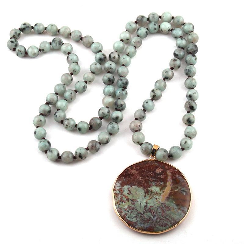 Earthy Bohemian Round Stone Pendant Necklace - Lucid Fantasy 