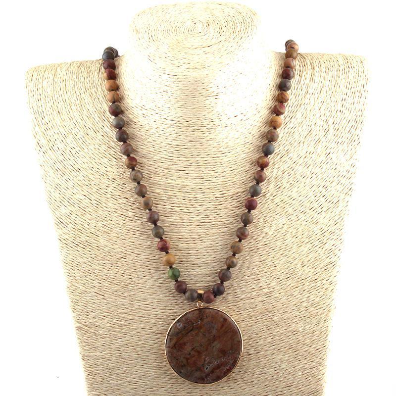 Earthy Bohemian Round Stone Pendant Necklace - Lucid Fantasy 