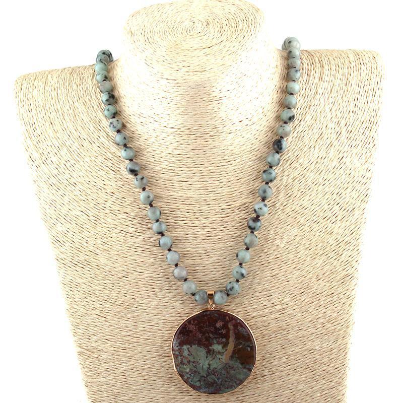 Earthy Bohemian Round Stone Pendant Necklace - Lucid Fantasy 