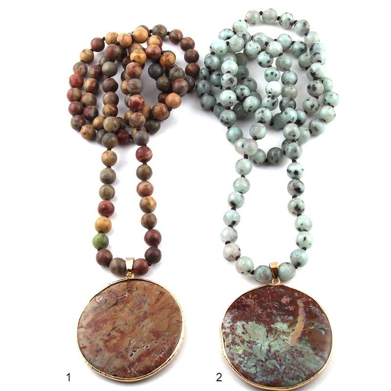 Earthy Bohemian Round Stone Pendant Necklace - Lucid Fantasy 