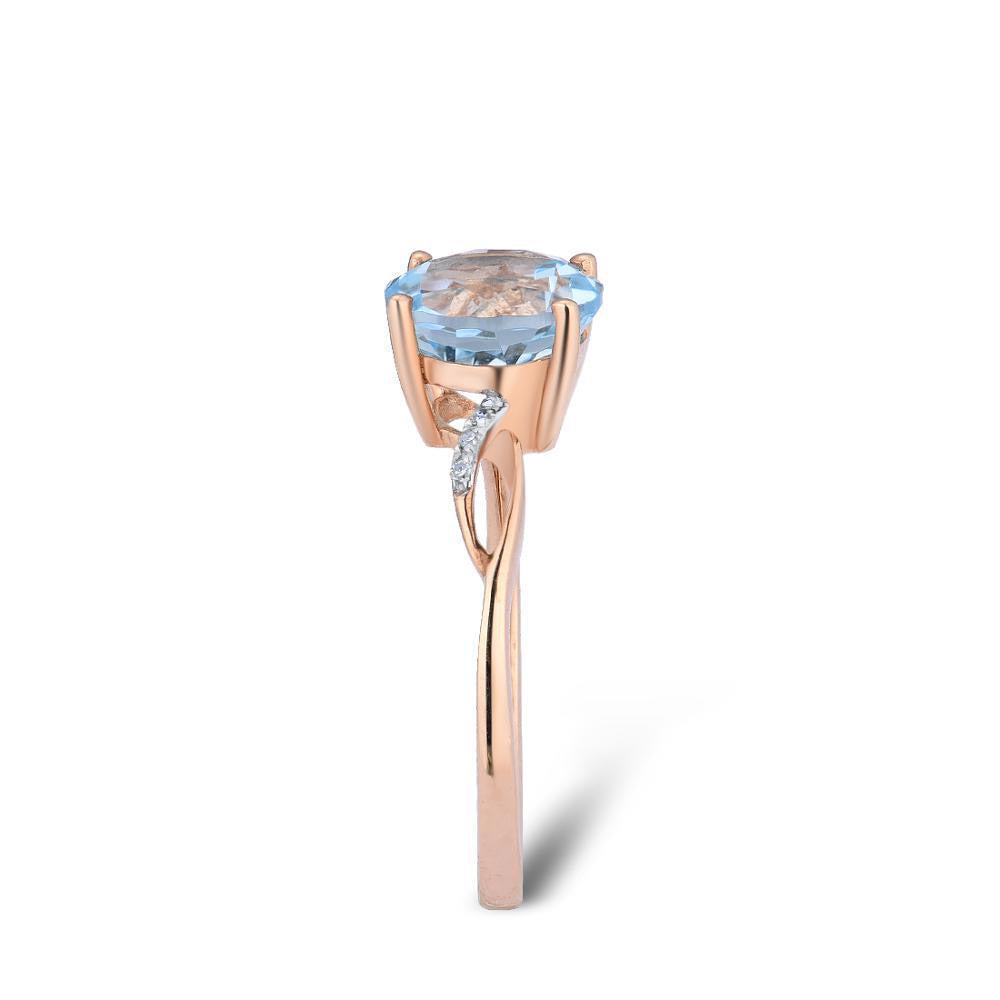 Elegant 14k Rose Gold Jewelry Set with Sky Blue Topaz and Diamond Accents - Earrings, Ring, and Pendant - Lucid Fantasy 