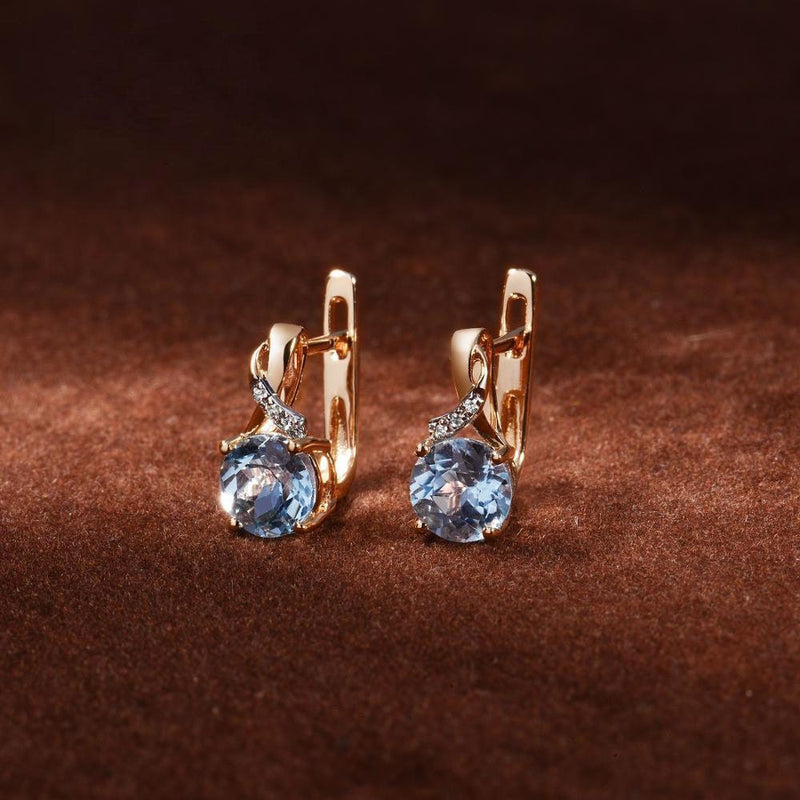 Elegant 14k Rose Gold Jewelry Set with Sky Blue Topaz and Diamond Accents - Earrings, Ring, and Pendant - Lucid Fantasy 