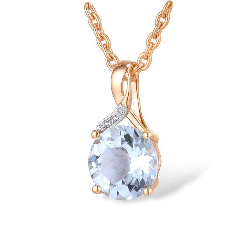 Elegant 14k Rose Gold Jewelry Set with Sky Blue Topaz and Diamond Accents - Earrings, Ring, and Pendant - Lucid Fantasy 