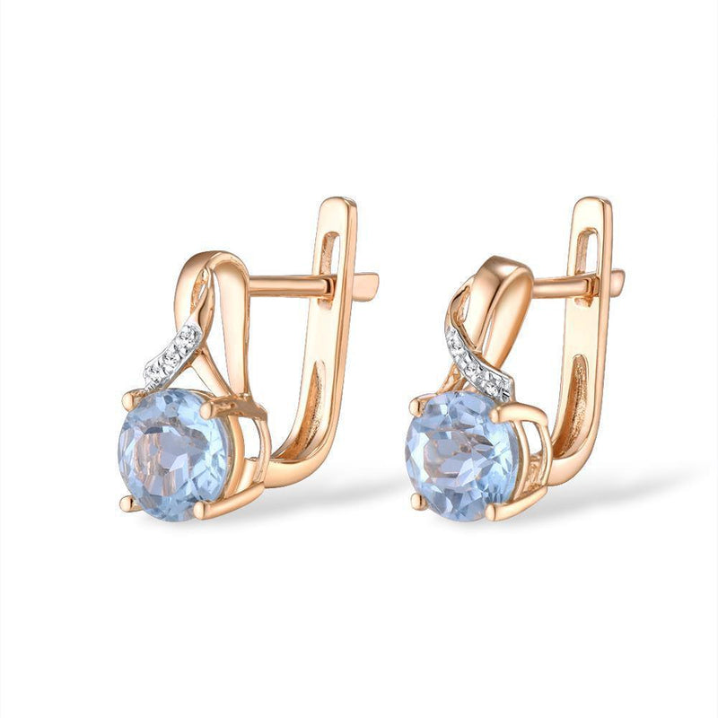 Elegant 14k Rose Gold Jewelry Set with Sky Blue Topaz and Diamond Accents - Earrings, Ring, and Pendant - Lucid Fantasy 