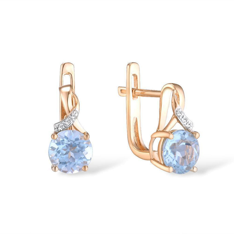 Elegant 14k Rose Gold Jewelry Set with Sky Blue Topaz and Diamond Accents - Earrings, Ring, and Pendant - Lucid Fantasy 