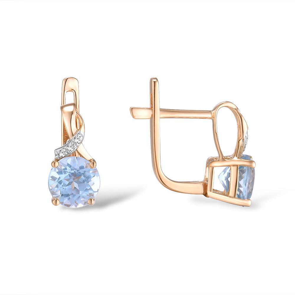 Elegant 14k Rose Gold Jewelry Set with Sky Blue Topaz and Diamond Accents - Earrings, Ring, and Pendant - Lucid Fantasy 