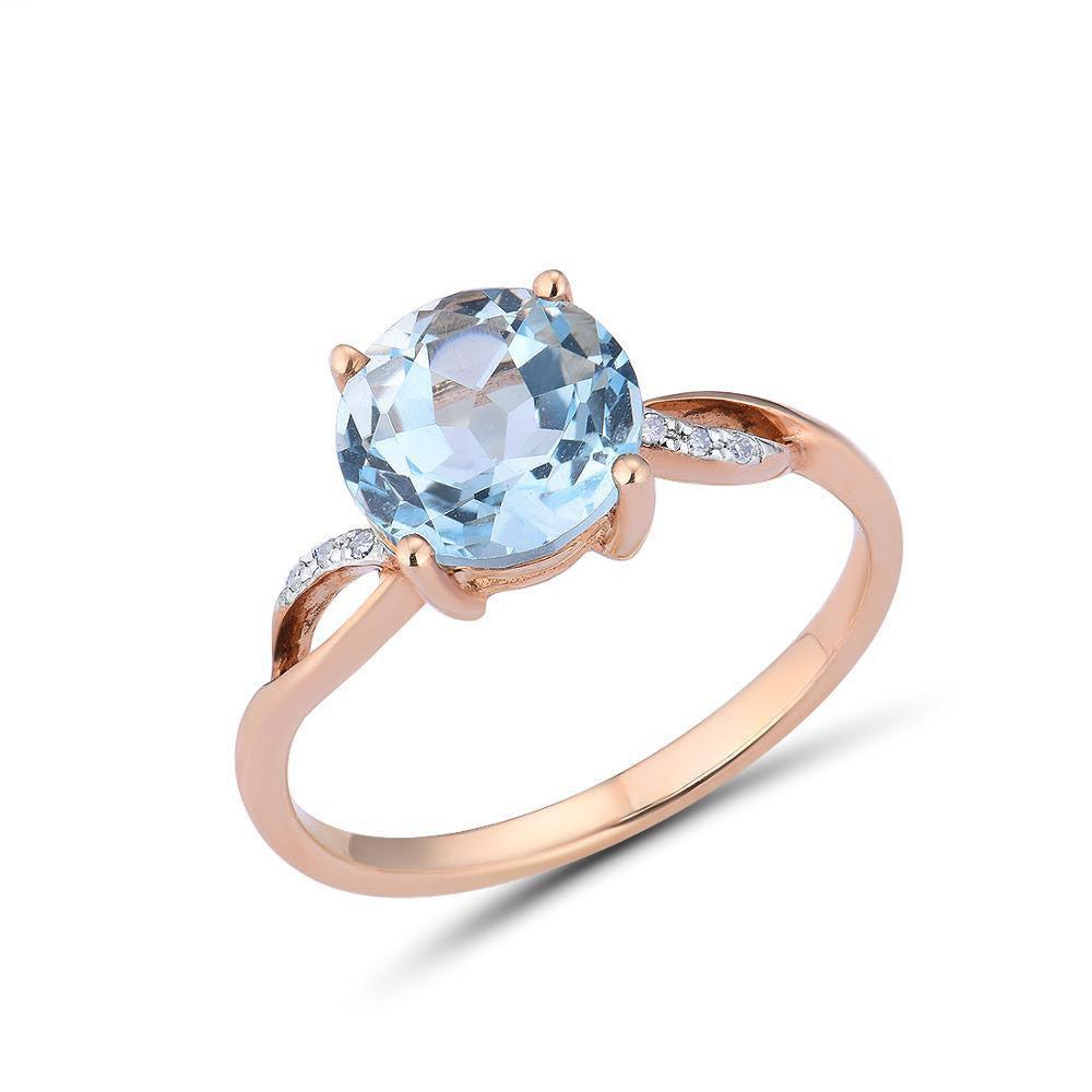 Elegant 14k Rose Gold Jewelry Set with Sky Blue Topaz and Diamond Accents - Earrings, Ring, and Pendant - Lucid Fantasy 