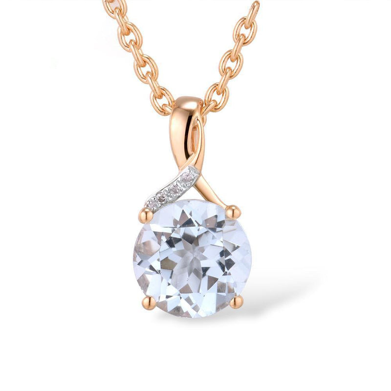 Elegant 14k Rose Gold Pave Twist Pendant with 2.6ct Sky Blue Topaz and Dazzling Diamond Accents - Lucid Fantasy 