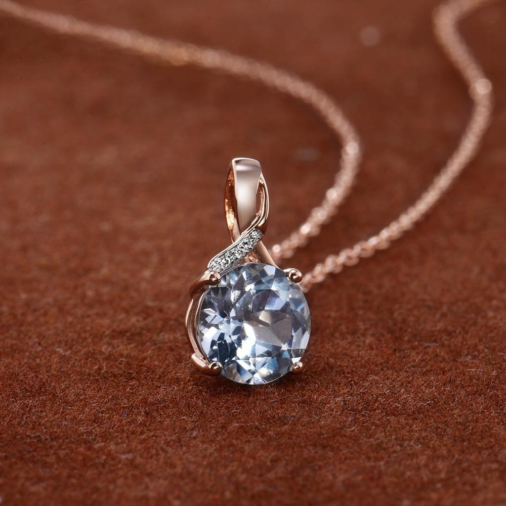 Elegant 14k Rose Gold Pave Twist Pendant with 2.6ct Sky Blue Topaz and Dazzling Diamond Accents - Lucid Fantasy 