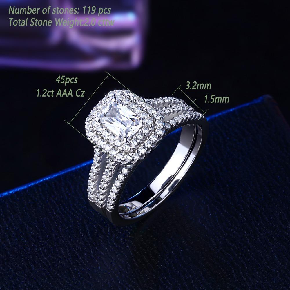 Elegant 2-Piece Sterling Silver Square Cut Ring Set with 2.0ct AAA Cubic Zirconia - Lucid Fantasy 