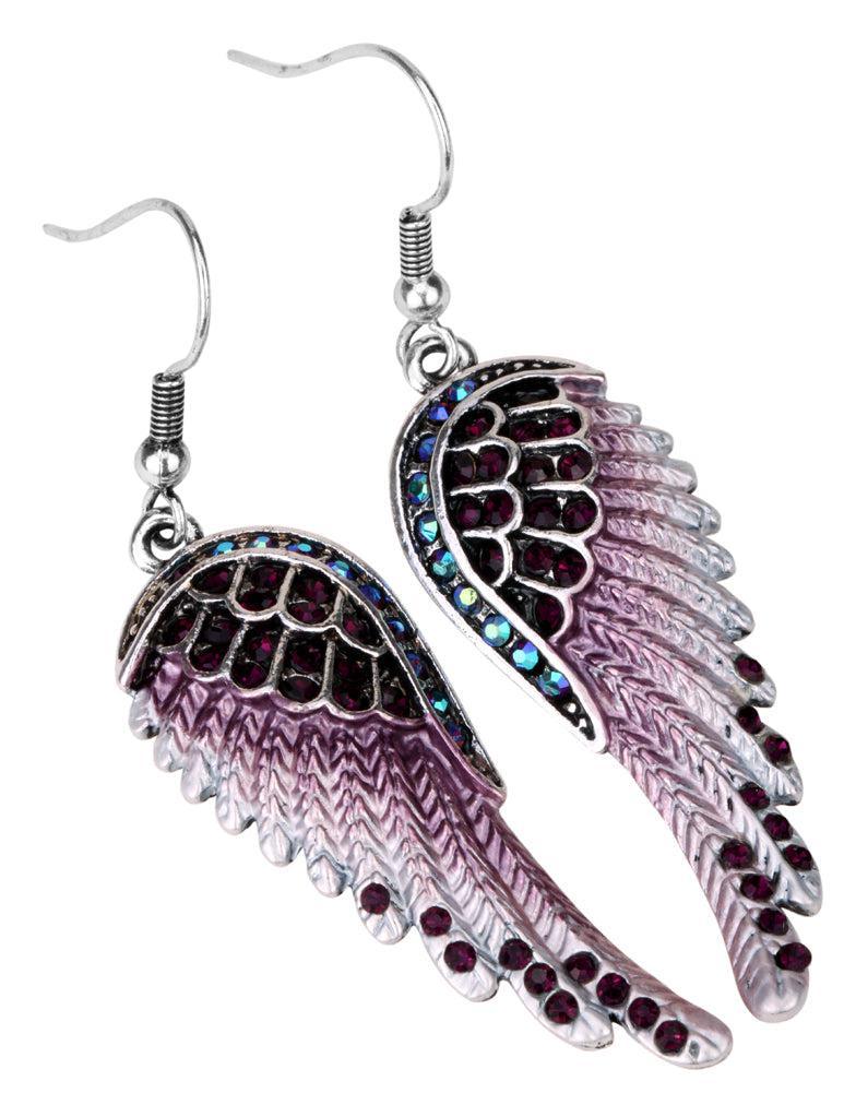 Elegant 2PCS Crystal Inlay Angel Wing Jewelry Set with Necklace and Earrings - Lucid Fantasy 