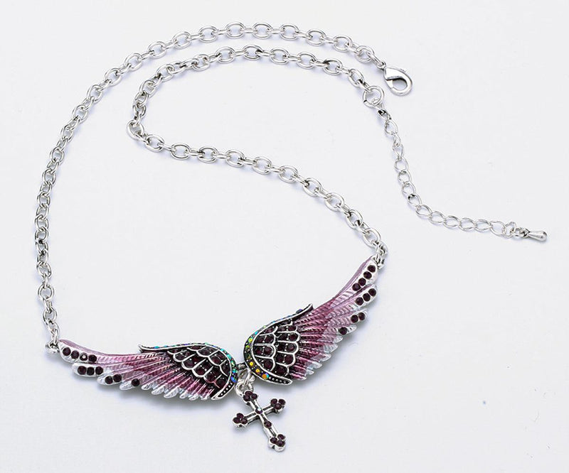 Elegant 2PCS Crystal Inlay Angel Wing Jewelry Set with Necklace and Earrings - Lucid Fantasy 