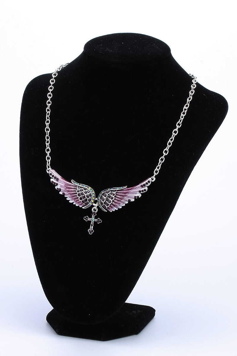 Elegant 2PCS Crystal Inlay Angel Wing Jewelry Set with Necklace and Earrings - Lucid Fantasy 