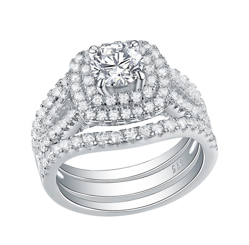 Elegant 3-Piece Stackable Princess Cut Sterling Silver Ring Set with 3.5ct AAA White CZ - Lucid Fantasy 