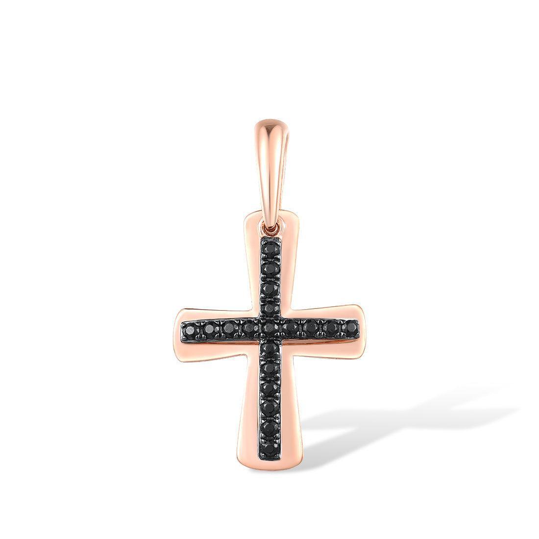 Elegant 9K Rose Gold Cross Pendant with Sparkling 0.19ct Black Spinel Pave - Lucid Fantasy 