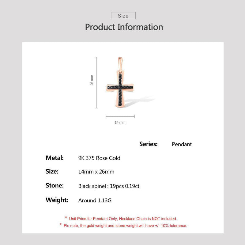 Elegant 9K Rose Gold Cross Pendant with Sparkling 0.19ct Black Spinel Pave - Lucid Fantasy 