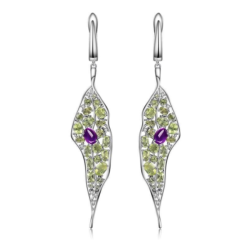 Elegant Amethyst and Peridot Sterling Silver Drop Earrings - Lucid Fantasy 