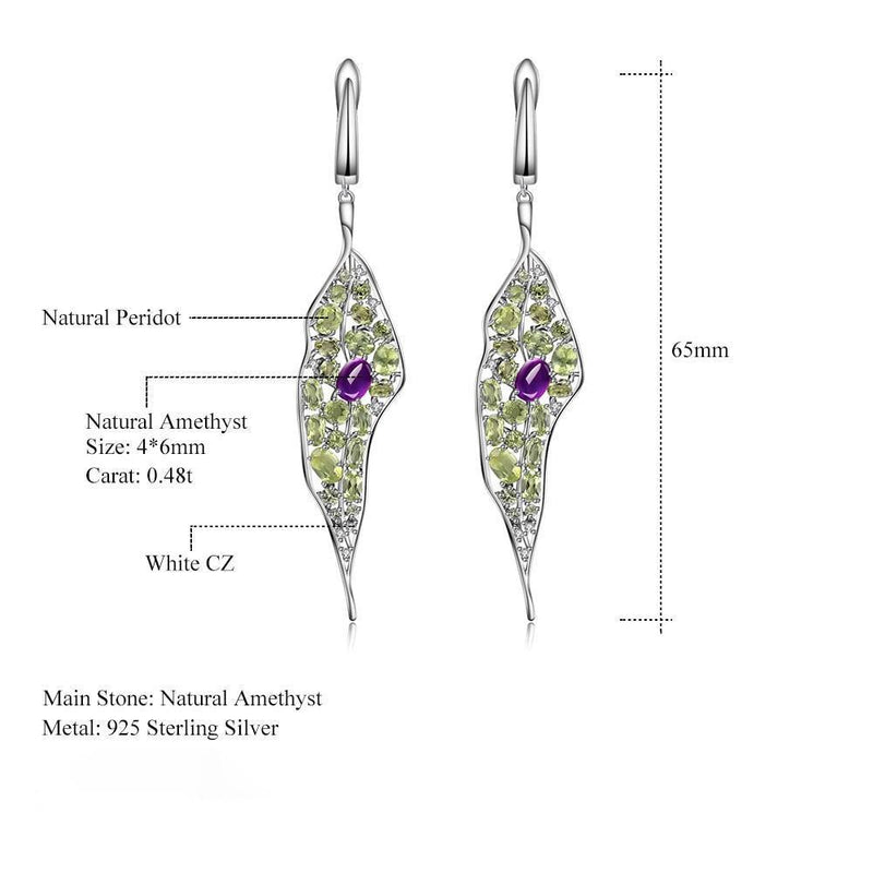 Elegant Amethyst and Peridot Sterling Silver Drop Earrings - Lucid Fantasy 