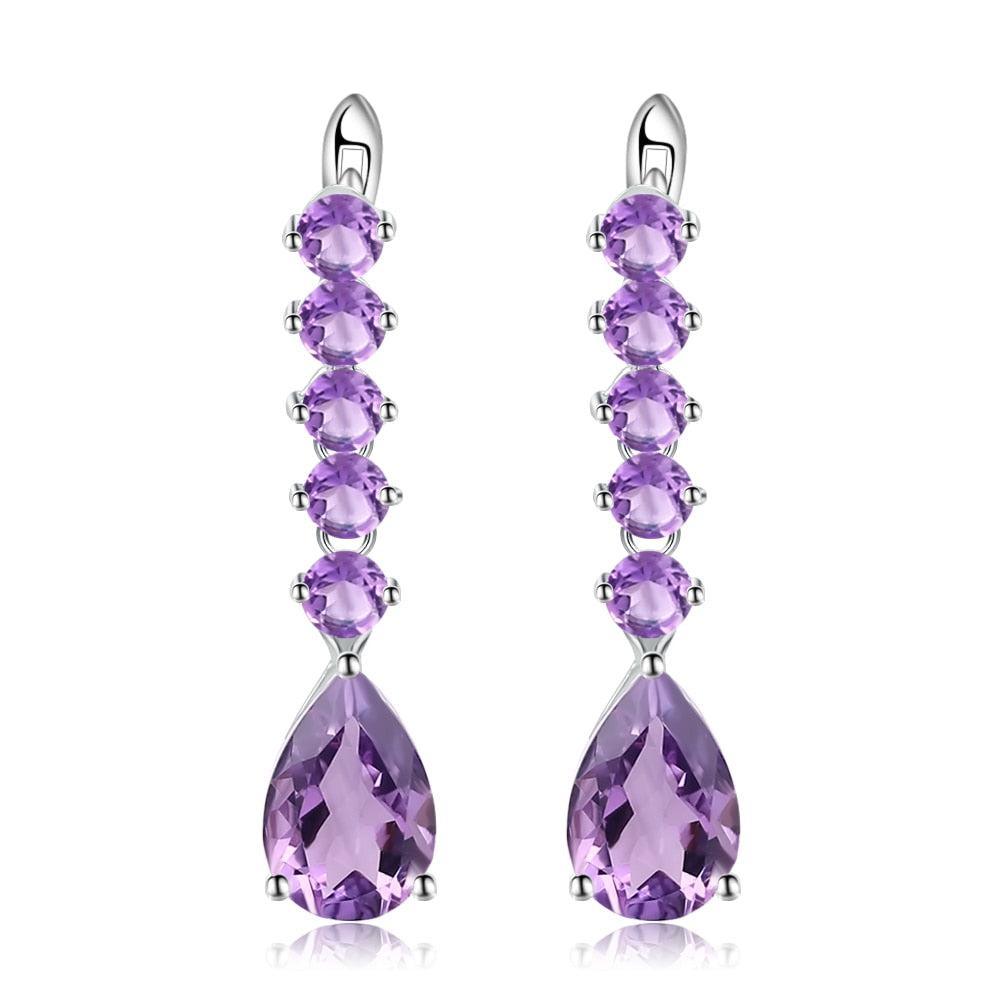 Elegant Amethyst Drop Earrings in Sterling Silver - Lucid Fantasy 