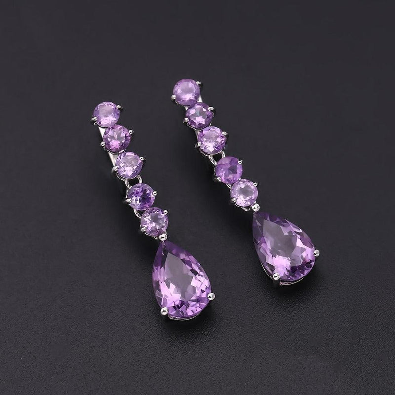 Elegant Amethyst Drop Earrings in Sterling Silver - Lucid Fantasy 