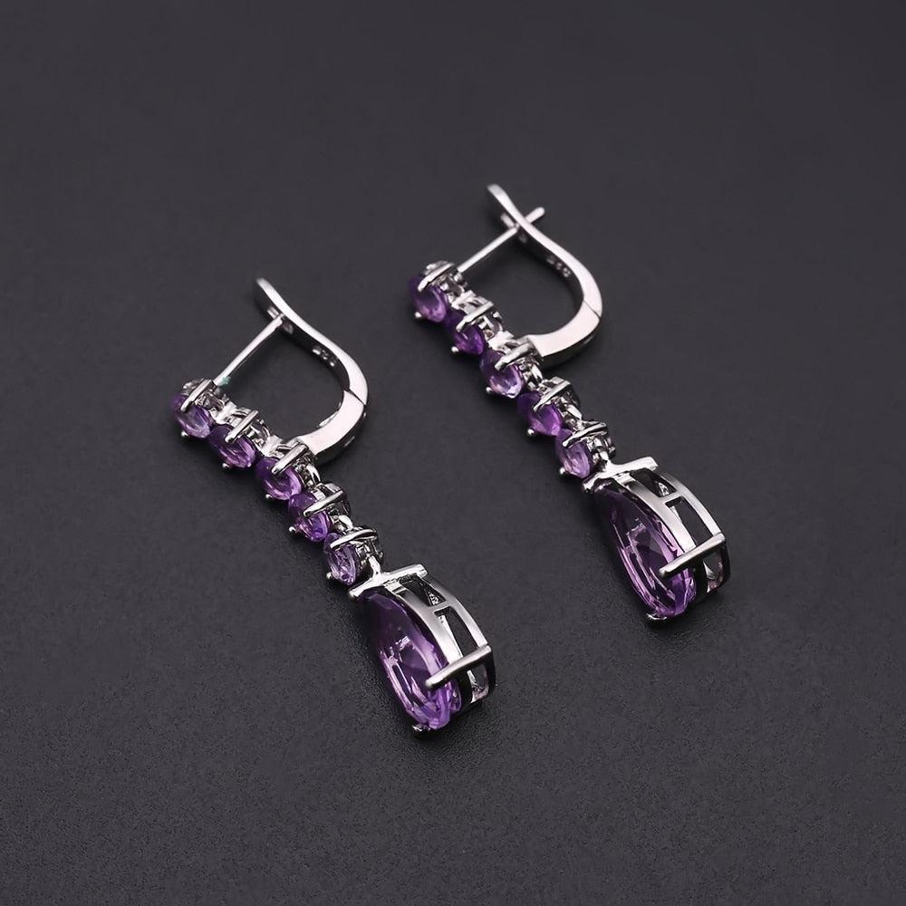 Elegant Amethyst Drop Earrings in Sterling Silver - Lucid Fantasy 