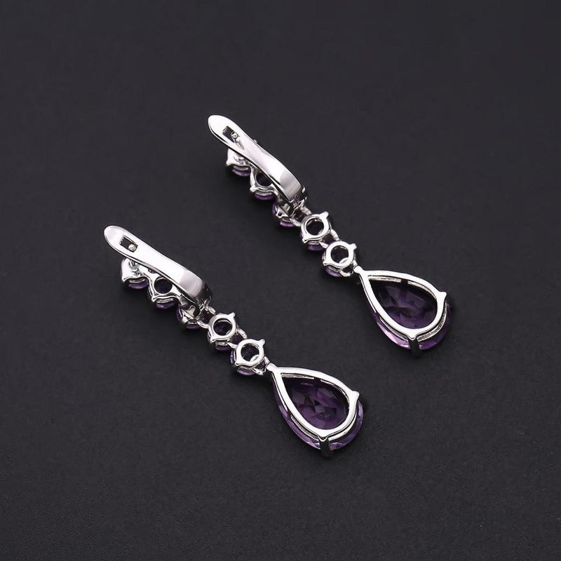 Elegant Amethyst Drop Earrings in Sterling Silver - Lucid Fantasy 