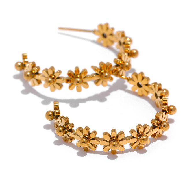 Elegant Bohemian Gold Flower Hoop Drop Earrings - Lucid Fantasy 