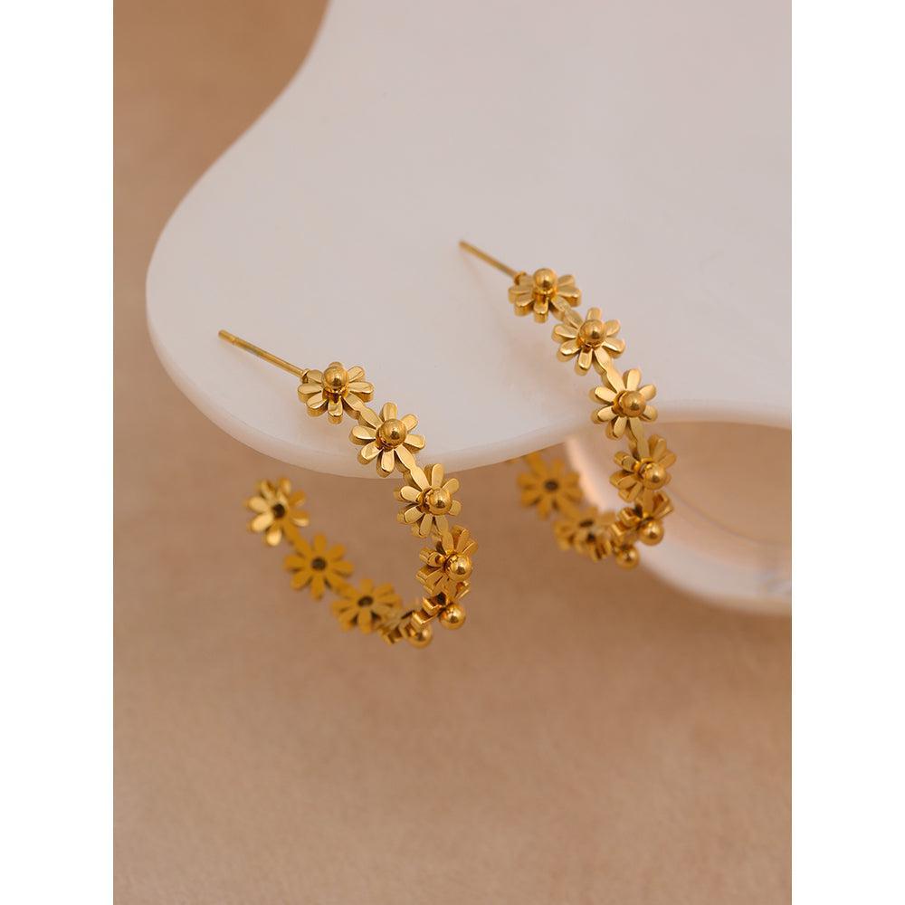 Elegant Bohemian Gold Flower Hoop Drop Earrings - Lucid Fantasy 