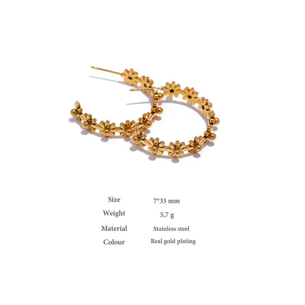 Elegant Bohemian Gold Flower Hoop Drop Earrings - Lucid Fantasy 