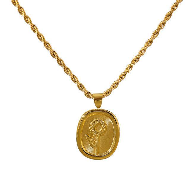 Elegant Braided Gold Chain with Floral Scroll Pendant Necklace - Lucid Fantasy 