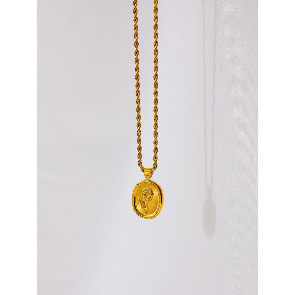 Elegant Braided Gold Chain with Floral Scroll Pendant Necklace - Lucid Fantasy 