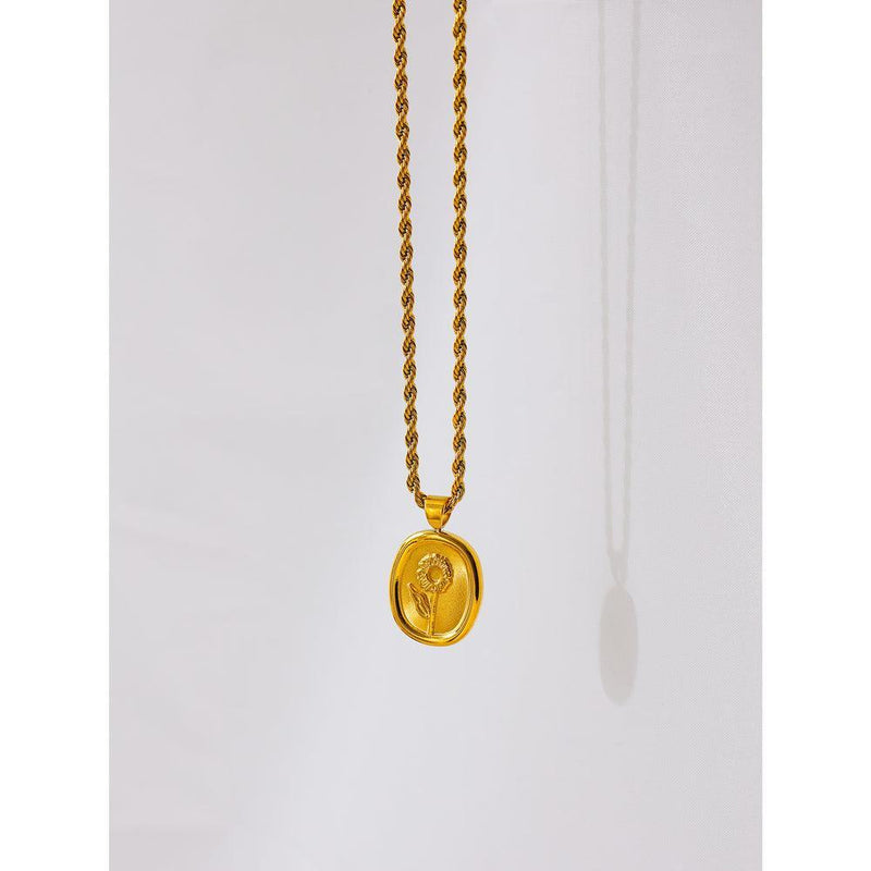 Elegant Braided Gold Chain with Floral Scroll Pendant Necklace - Lucid Fantasy 