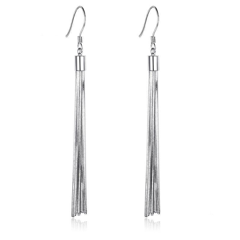 Elegant Braided Silver Tassel Drop Earrings - Lucid Fantasy 