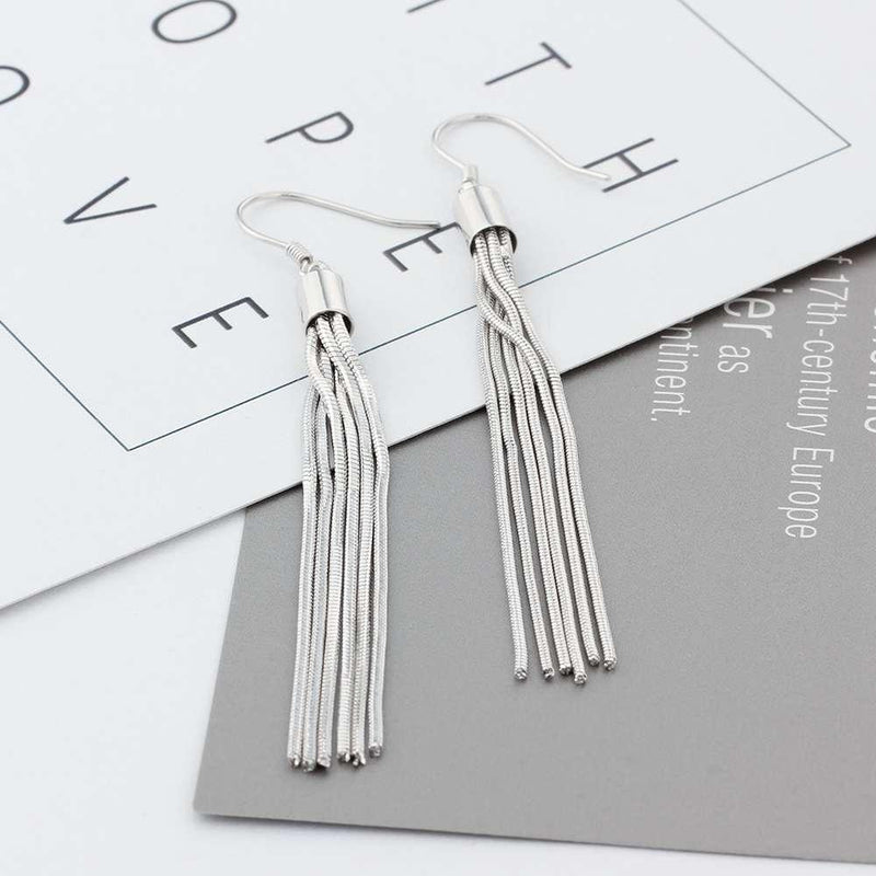 Elegant Braided Silver Tassel Drop Earrings - Lucid Fantasy 