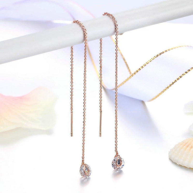 Elegant Crystal Drop Threader Earrings - Lucid Fantasy 